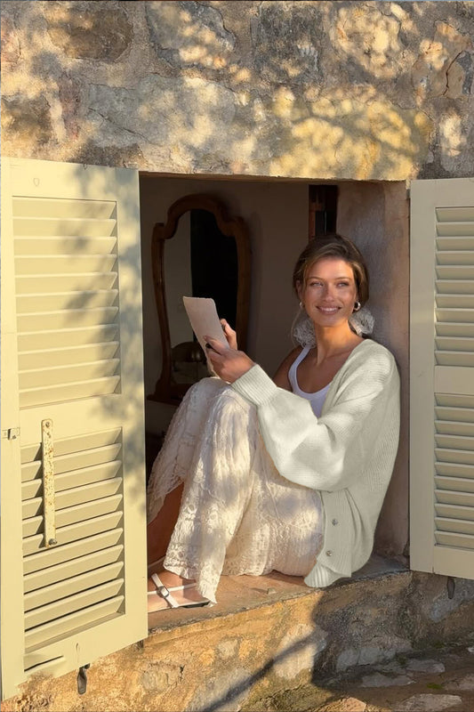 Cardigan à manches cloches et col en V en dentelle mohair