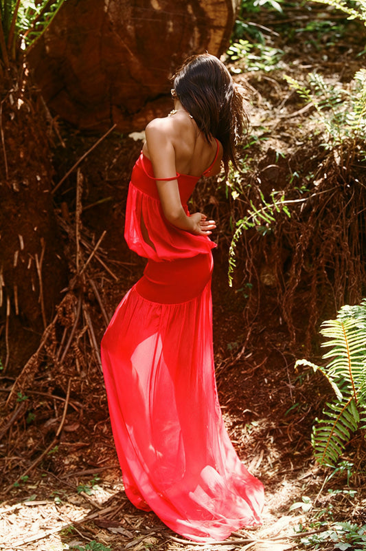 Sexy Patchwork Sheer Solid Cami Maxi Dress