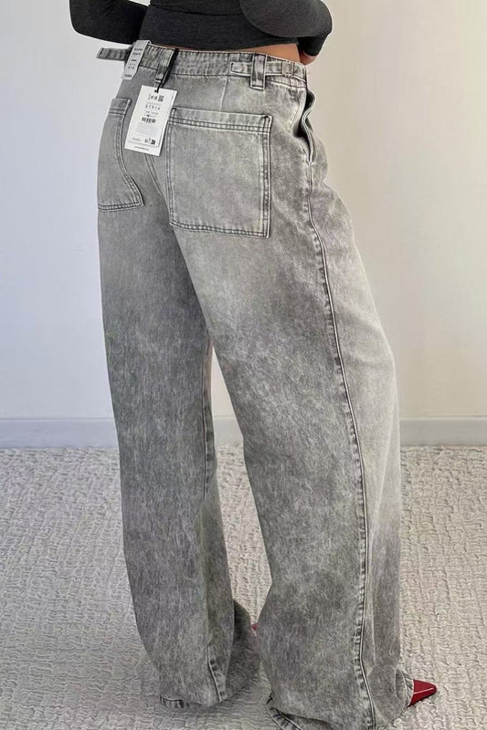 Jean large taille basse effet vieilli