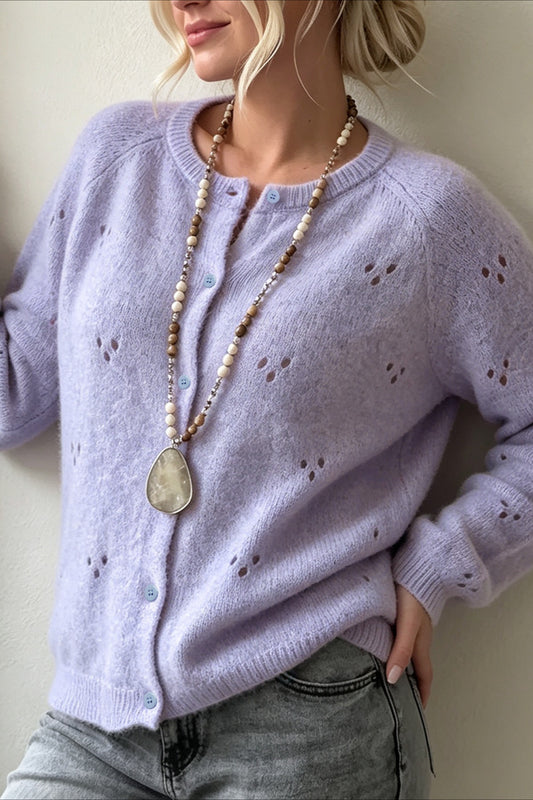 Lavender Openwork Crew Neck Cardigans