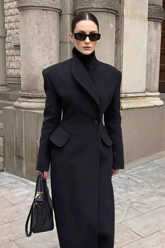 Fitted Black Single Breasted Long Coat