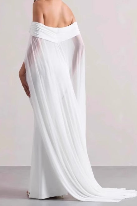 Strapless Cape Long Formal Dress XS / White