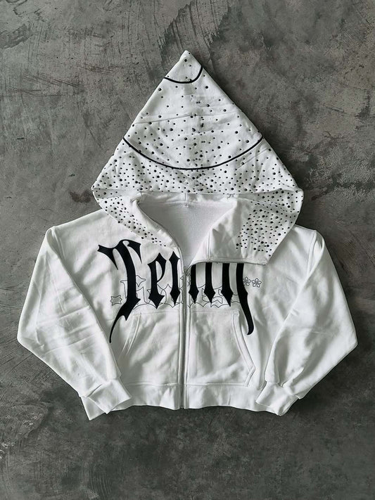 Sweat à capuche zippé asymétrique à imprimé unique