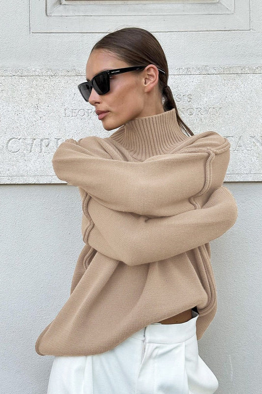 Pull en maille patchwork à col haut