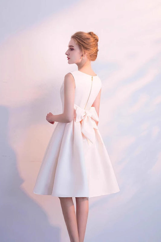 Elegant Bow Mini Party Dress S / Champagne