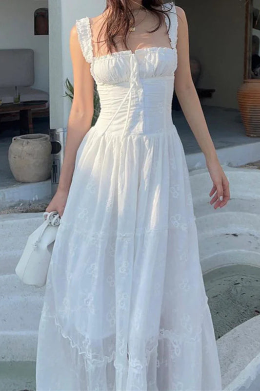 Robe longue décontractée à col carré et coupe ajustée