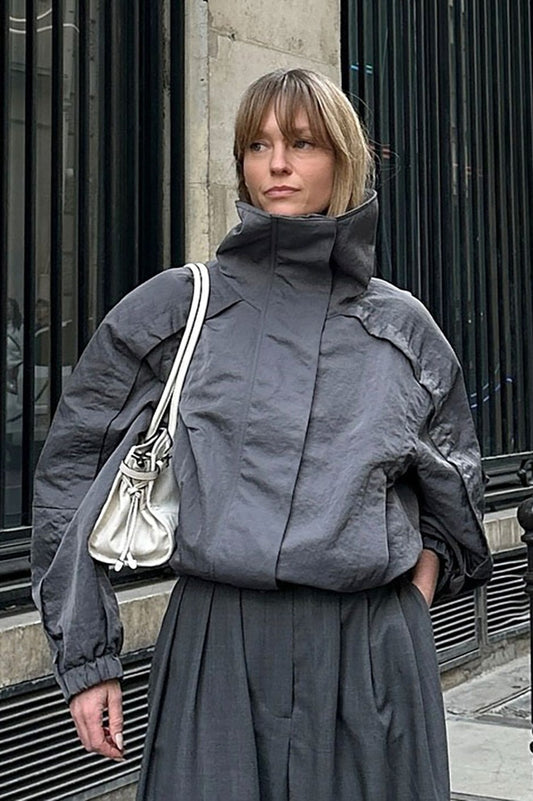 Veste décontractée grise à col montant