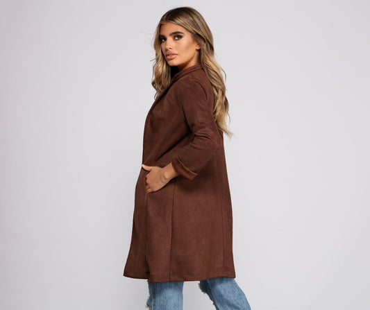 Chic Faux Suede Blazer Casual Woven Jackets