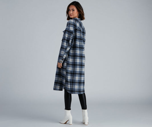 Casual Cozy Plaid Shacket Casual Woven Jackets