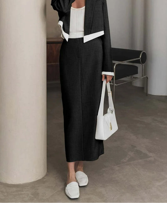 Ensemble de bureau deux pièces slim droit patchwork noir