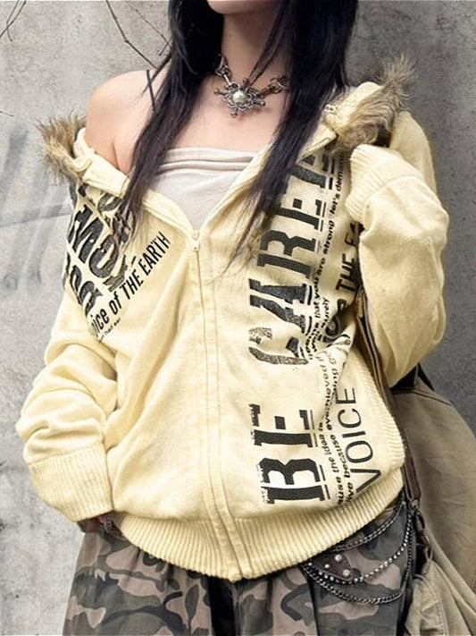 Sweat à capuche zippé graphique vintage