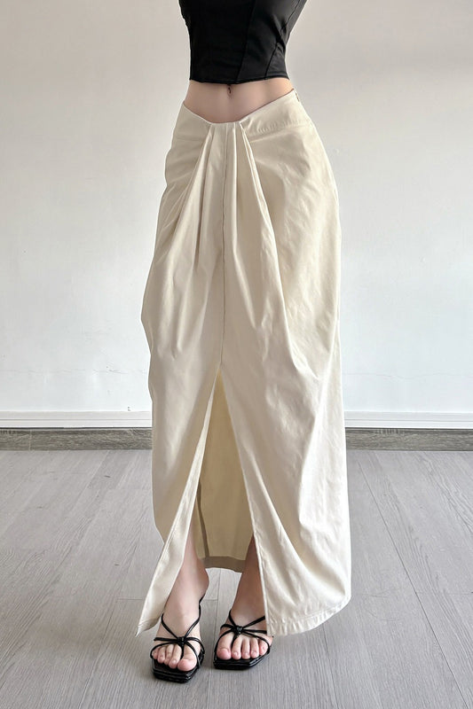 Jupe moulante unie à taille nouée et fente haute