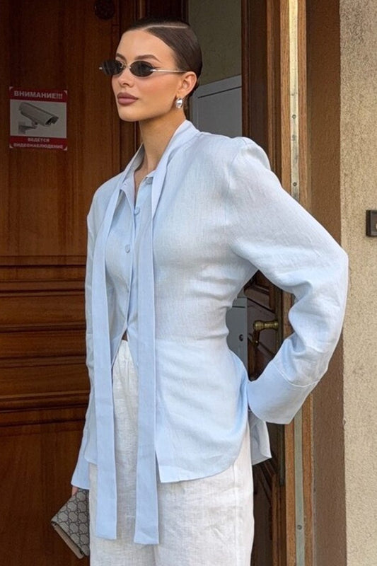 Chemisier vintage en coton noué sur le devant