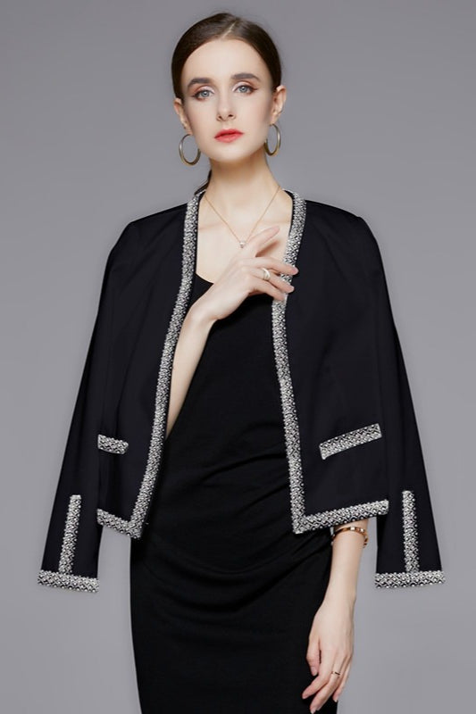 Beaded Open Front Short Coat Black / S coats