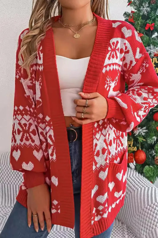 Deer Pocket Lantern Sleeve Cardigan