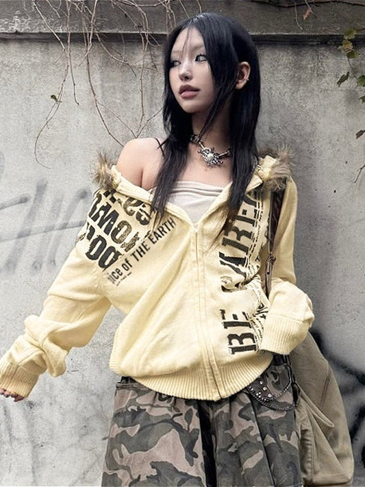 Sweat à capuche zippé graphique vintage