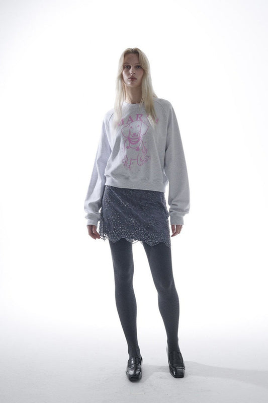 Sweat-shirt raglan à imprimé chien strass