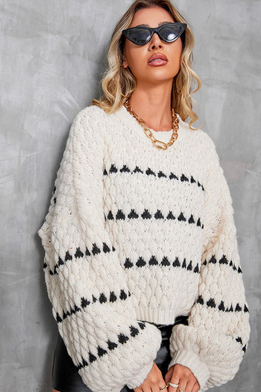 Pull en tricot à col rond rayé vintage