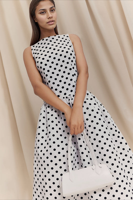 Vintage Polka Dot Fitted Midi Dress