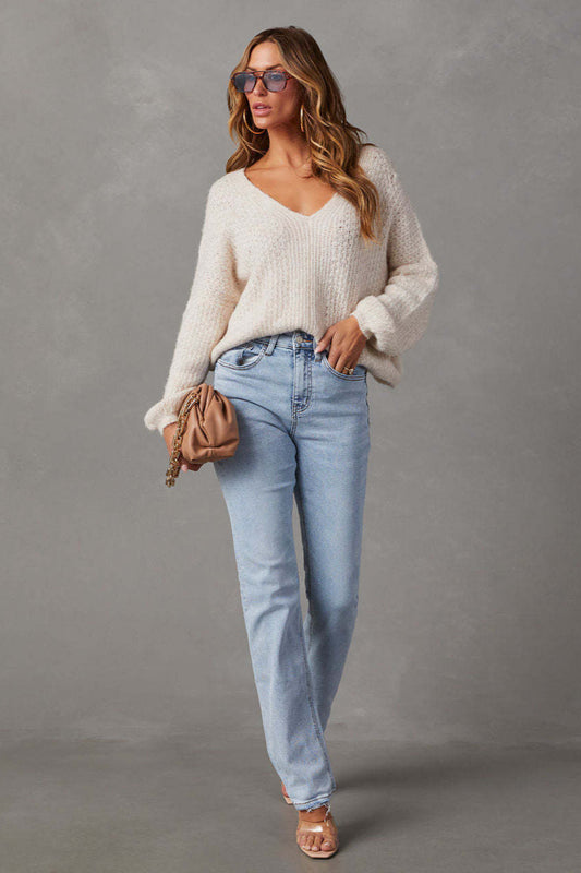 Jean droit taille haute délavé clair