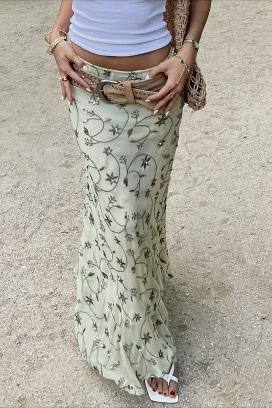 Jupe midi slim en tricot à imprimé floral