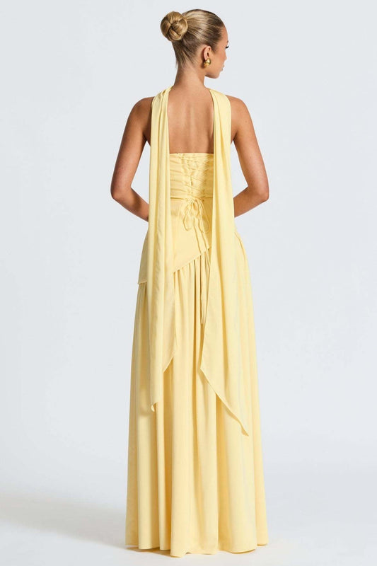 Solid Bustier High Slit Formal Dress S / Yellow