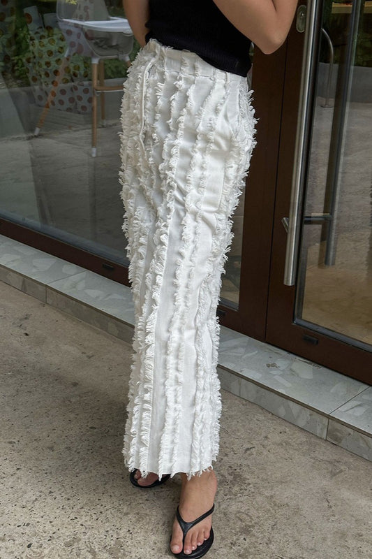 Jupe longue en jacquard de coton et lin blanc