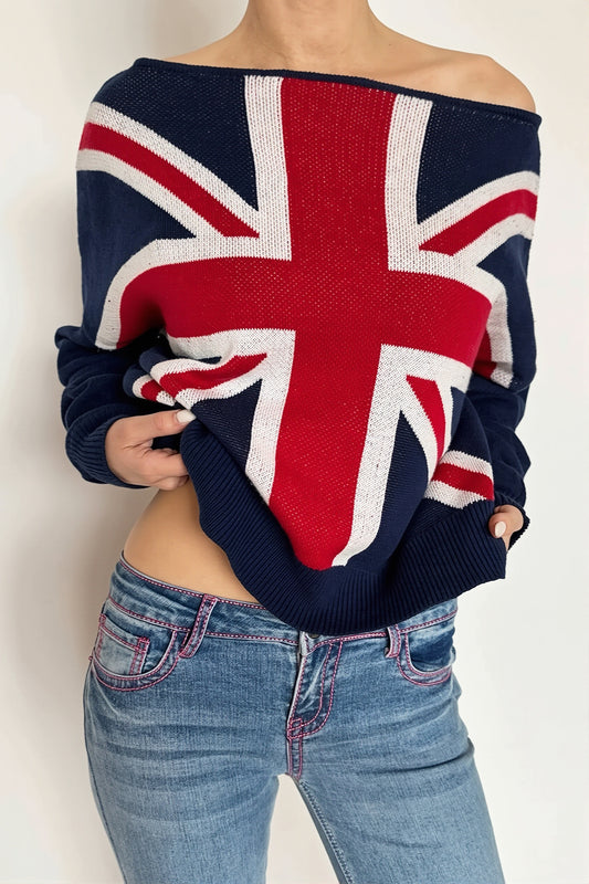 Flag Motif Off Shoulder Sweater