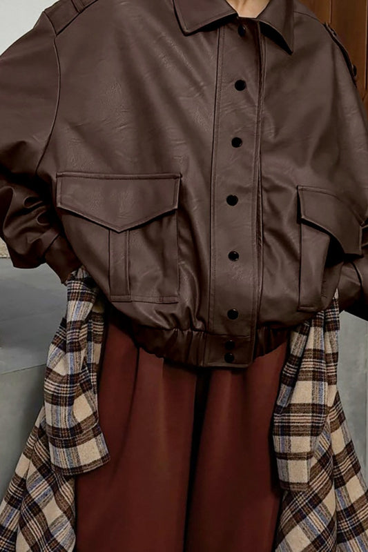 Veste en cuir surdimensionnée à manches longues