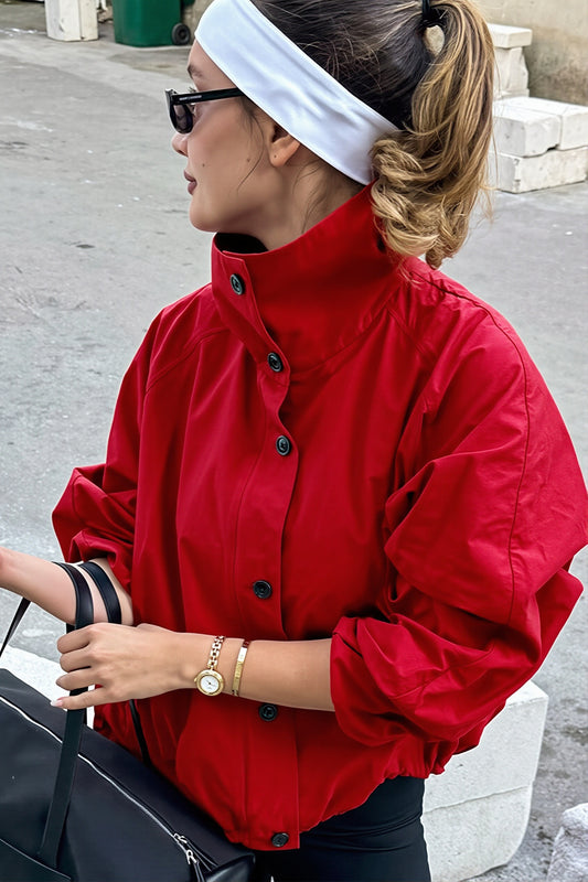 High Neck Drawstring Windbreaker Jacket