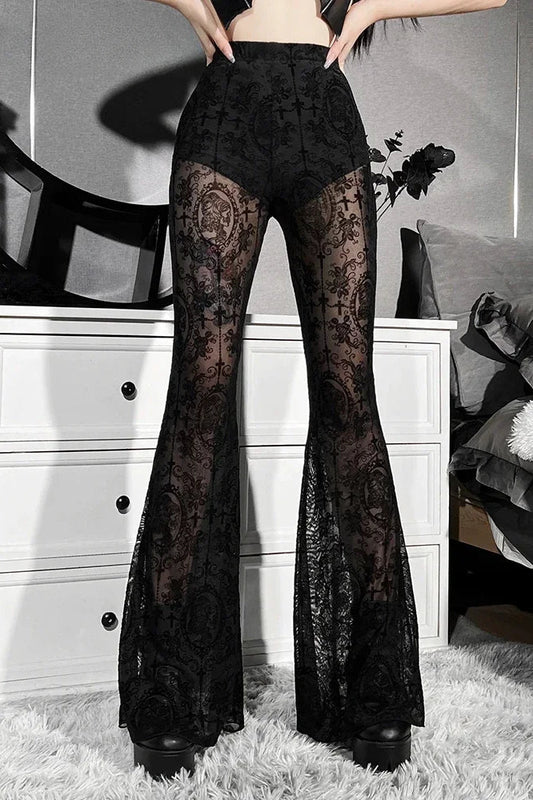 Y2K See-Through Mesh Floral Pant