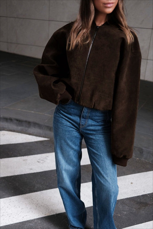 Blouson aviateur surdimensionné en faux daim