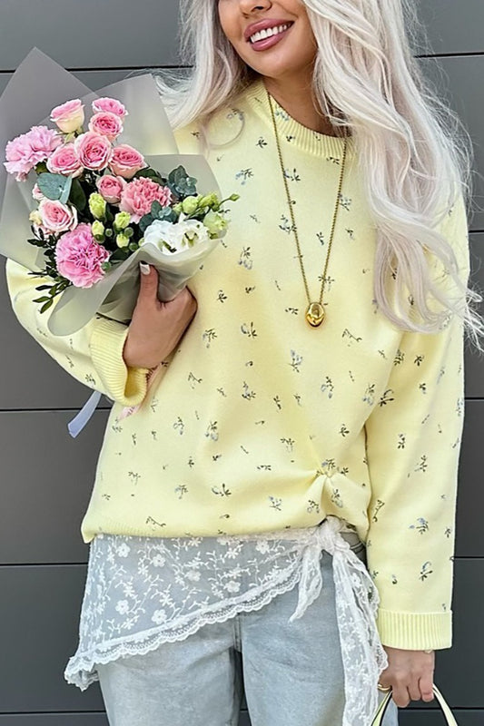 Floral Knit Loose Pullover Blouse