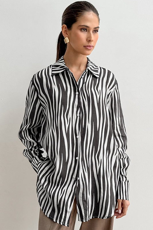 Chemisier ample décontracté à manches longues imprimé