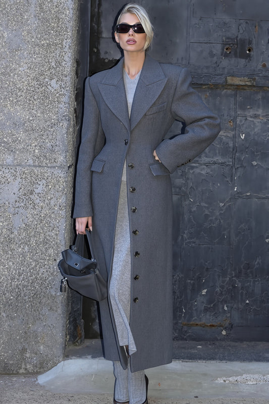 Button Front Tailored Maxi Coat