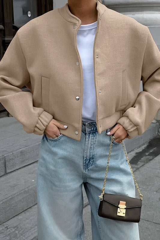 Veste à col montant en laine kaki