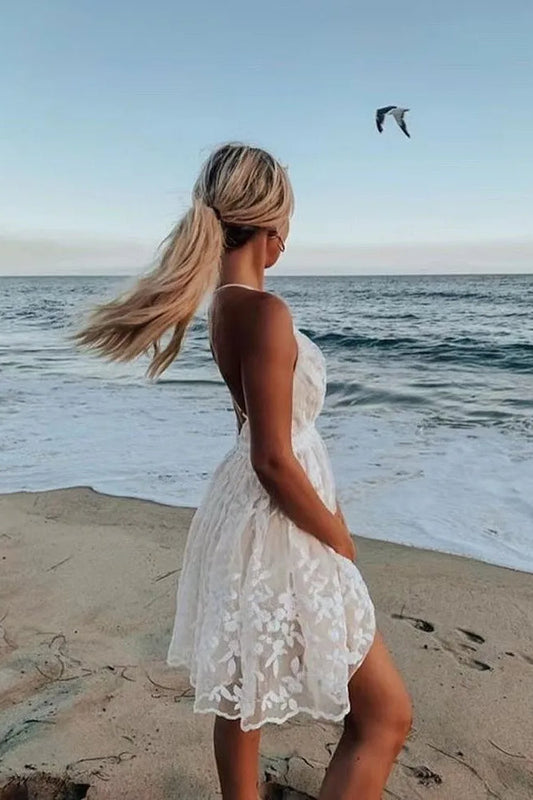 Lace Mesh Backless Boho Dress