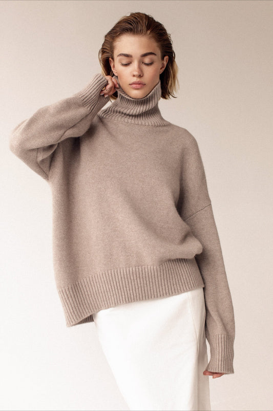 Relaxed Ribbed Turtleneck Knit Sweater
