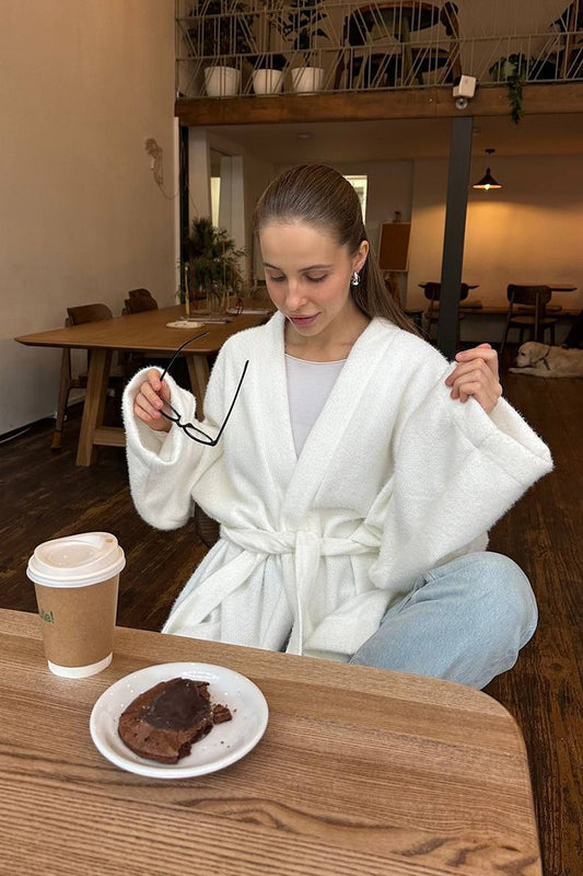 Manteau mi-long vintage en laine mélangée avec ceinture nouée