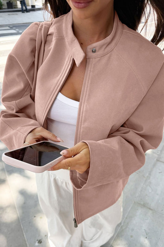 Veste à manches longues en daim à col montant