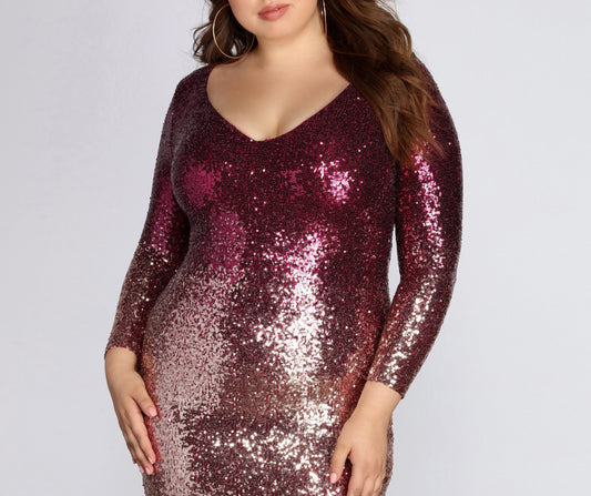 Plus Ombre Stylish Sequin Dress Plus Dressy Dresses