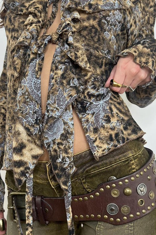 Chemisier vintage à volants et imprimé animal