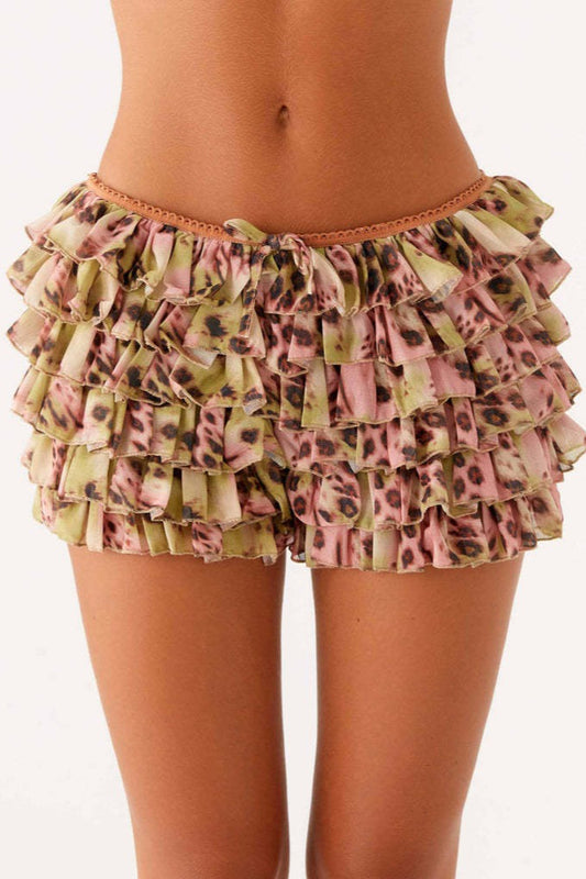 Mini-jupe à volants superposés en dentelle