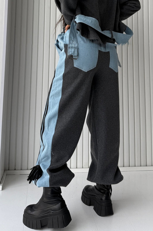 Workwear Stripe Panel Casual Straight Leg Pants