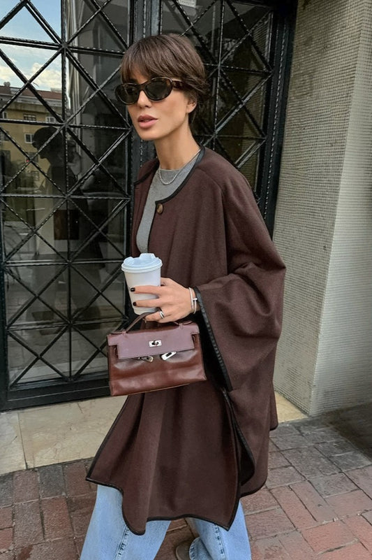 Manteau vintage uni à manches chauve-souris