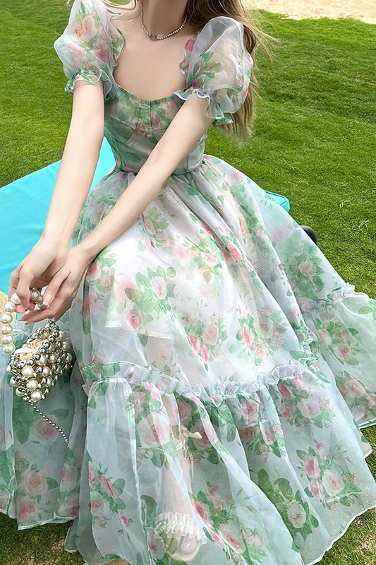 Robe longue fleurie de soirée vintage