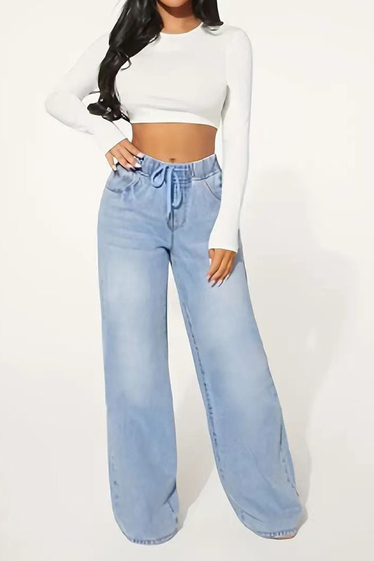 Jean large taille haute avec cordon de serrage