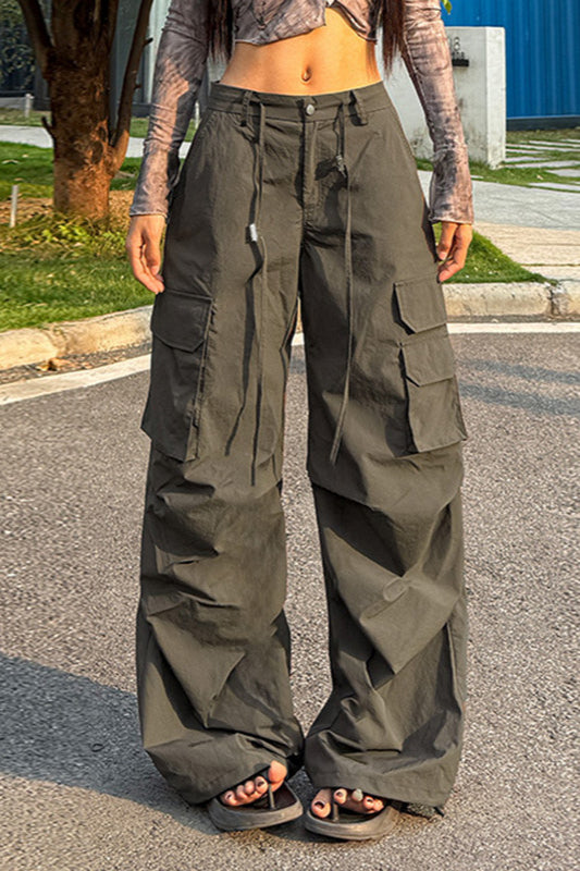 Pantalon cargo taille haute vert militaire