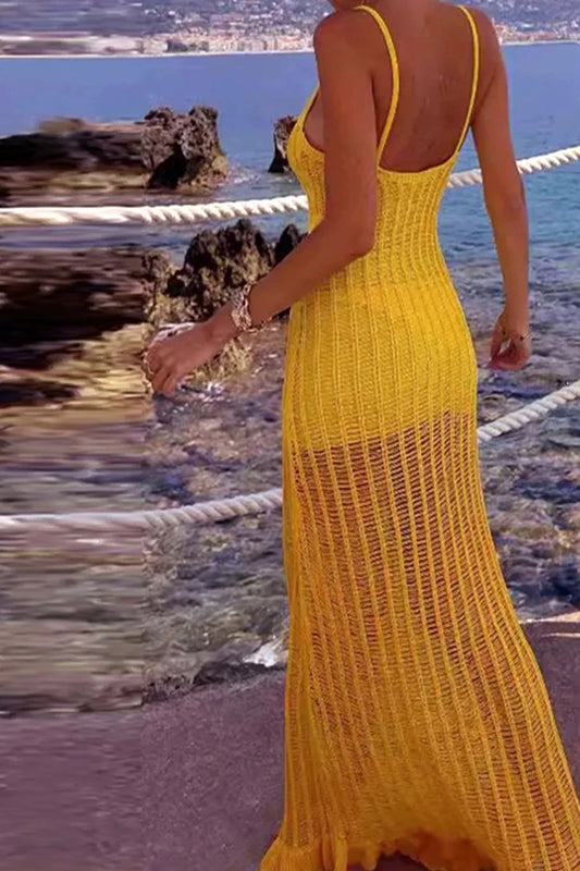 Robe longue de plage ajourée en tricot