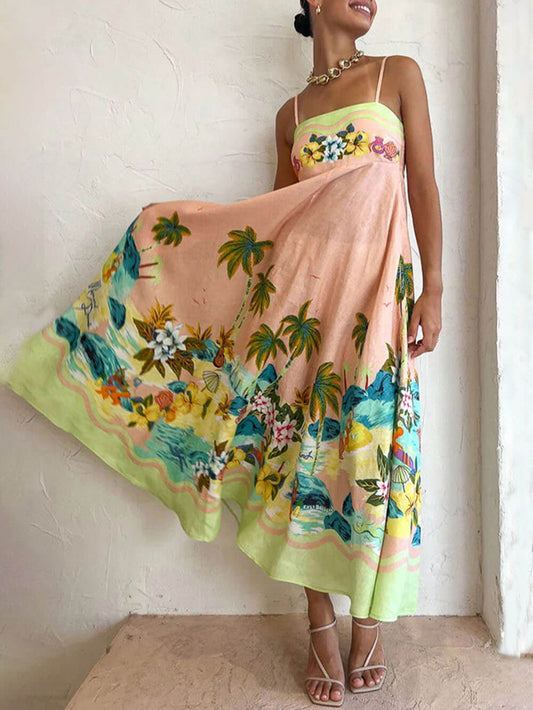 Sling Printed Stylish Casual Midi Dress Dresses